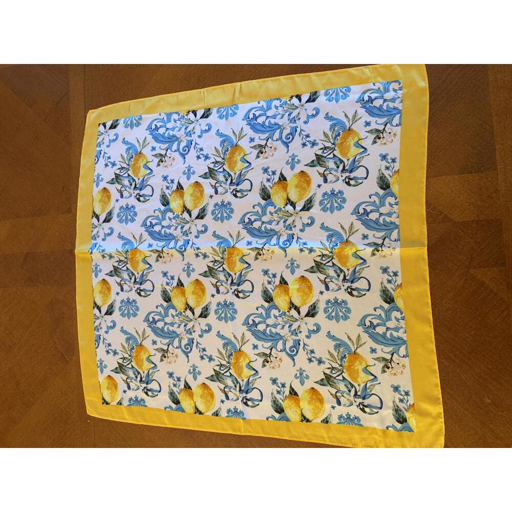 Charming Floral Lemon Print Scarf with Yellow Trim
